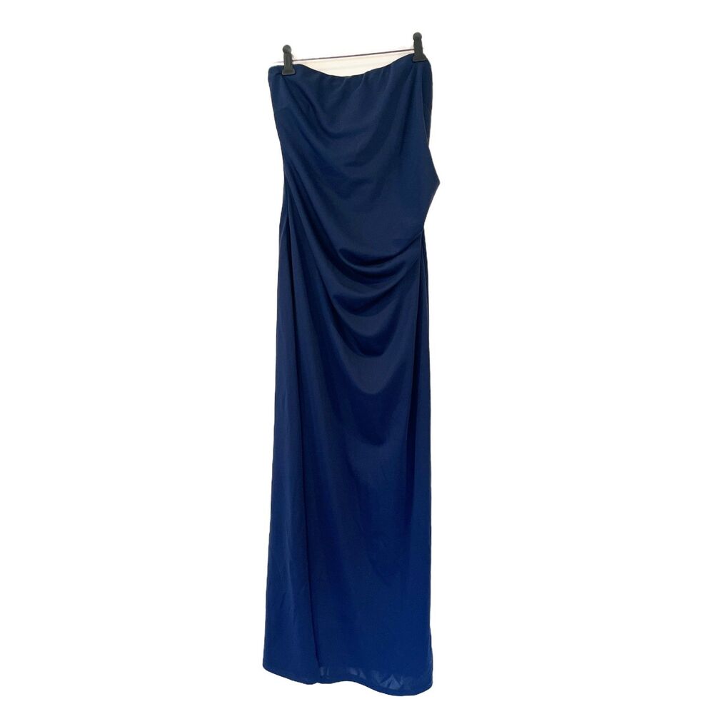 WAYF Blue Strapless Maxi Dress Small Night Out Side Gathers Lined Prom Formal - Picture 4 of 8